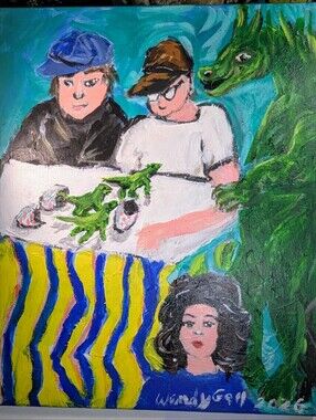 Wendy Gell art painting dinosaur boys.